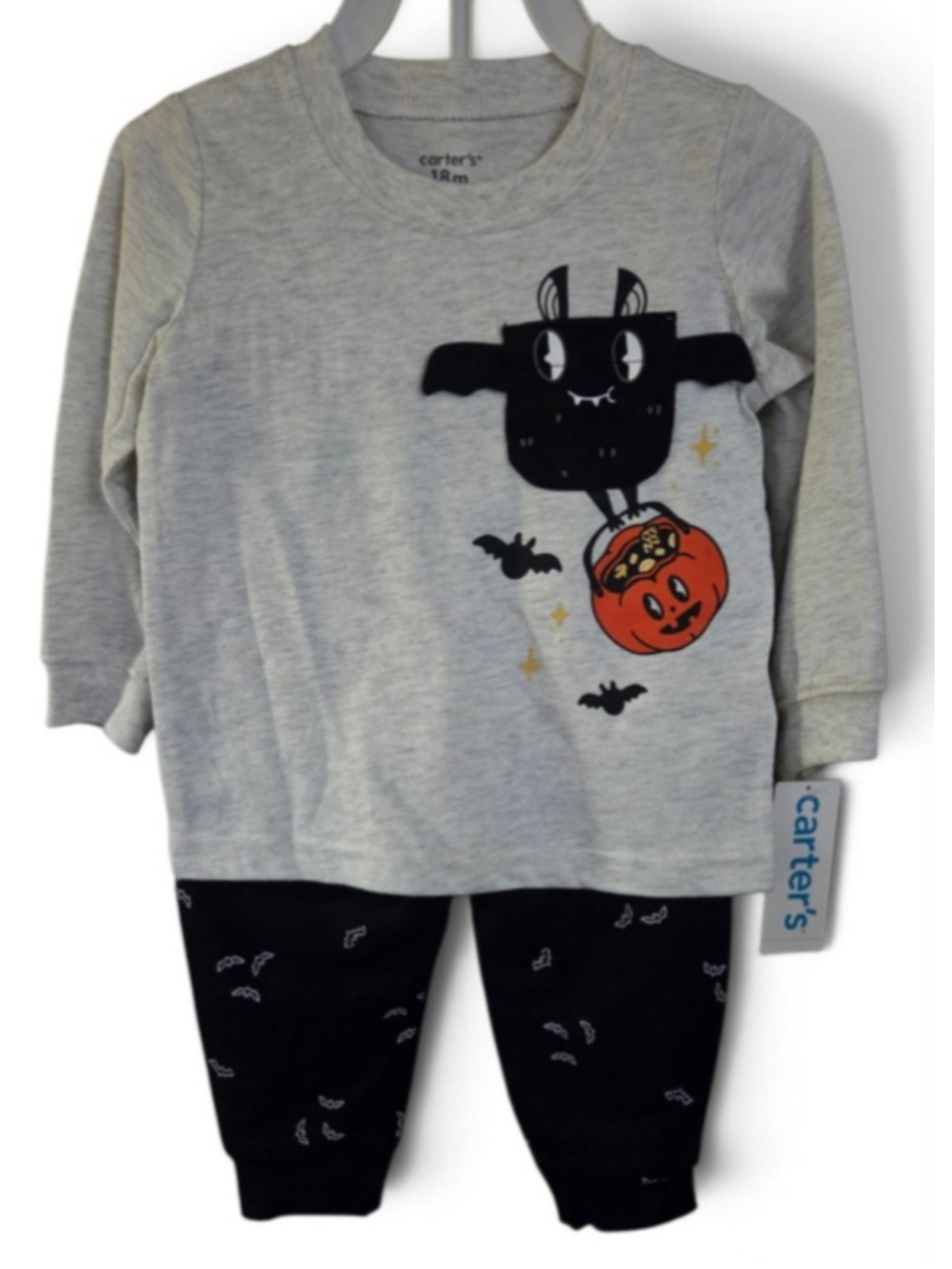 Carter's Toddler Halloween Bat Pumpkin Matching Set 18 Months Grey Black